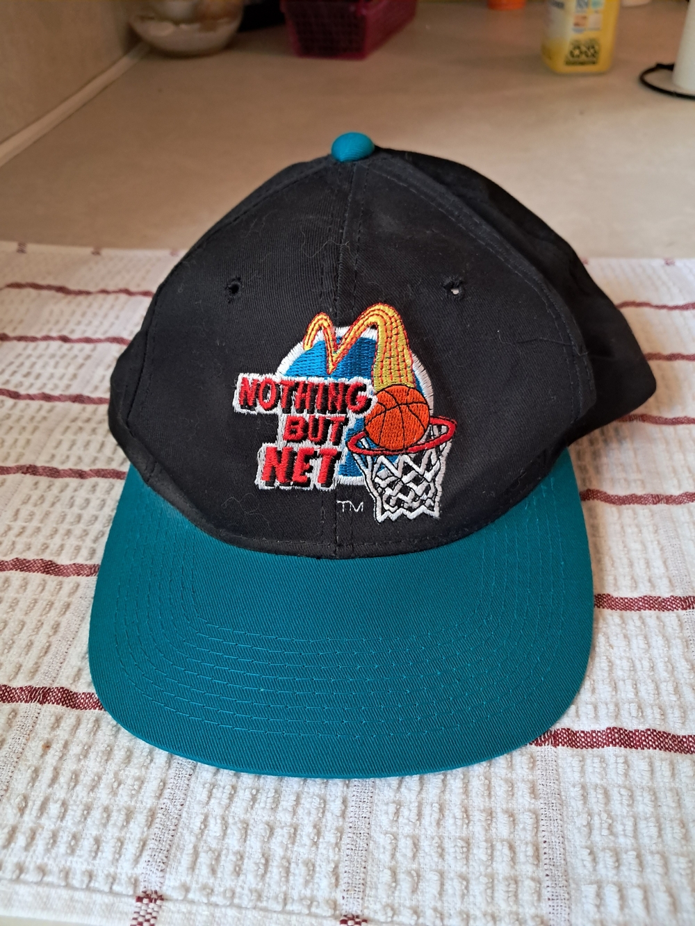 Vintage 1993 McDonald's Nothing But Net Basketball Snapback Hat Cap Black Teal